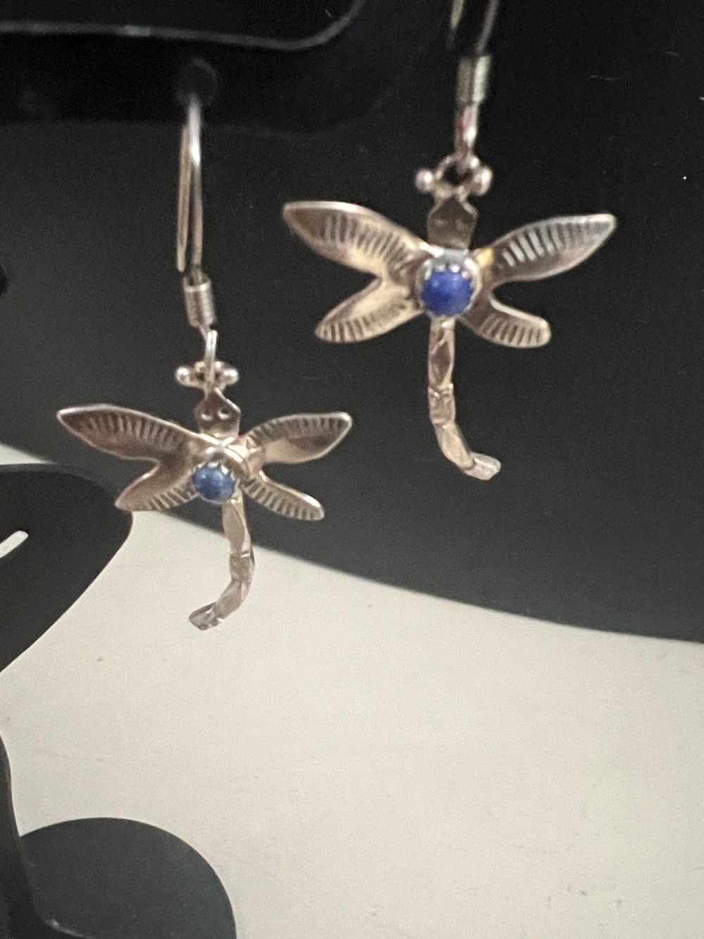 Sterling Silver Dragonfly Drop Earrings with Blue Lapis Stone